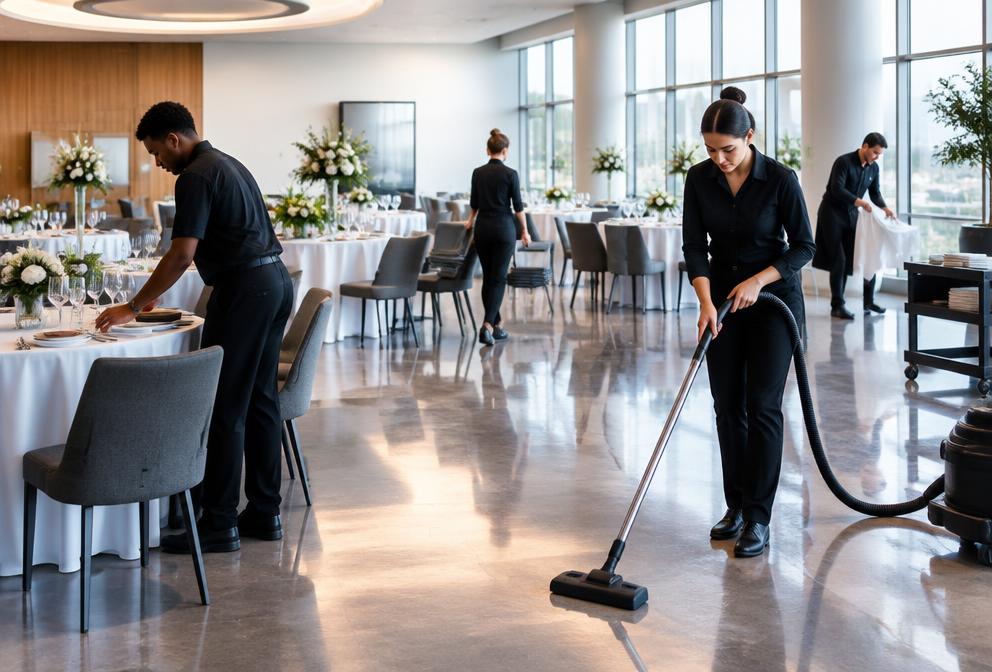 Nettoyage après événement réalisé dans un environnement professionnel