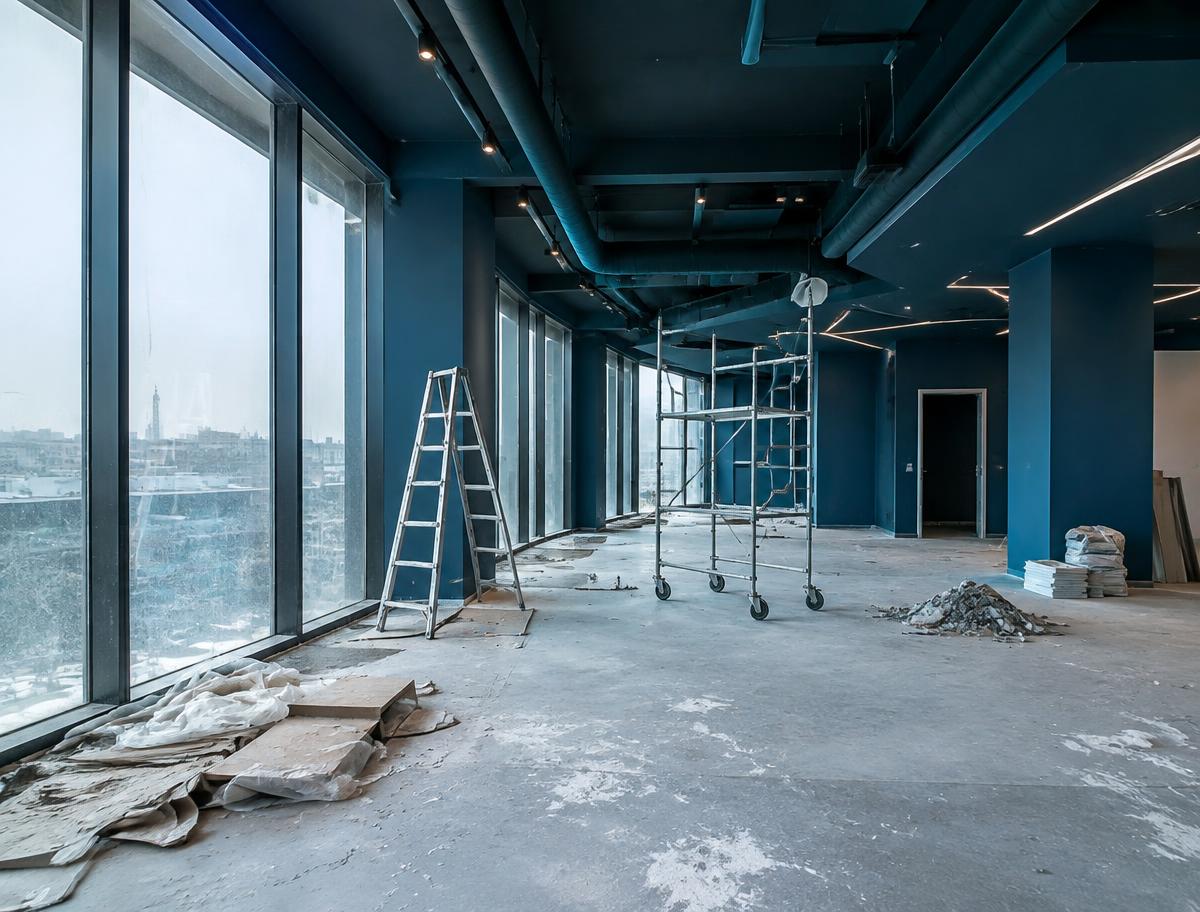 Nettoyage de fin de chantier réalisé dans un environnement professionnel